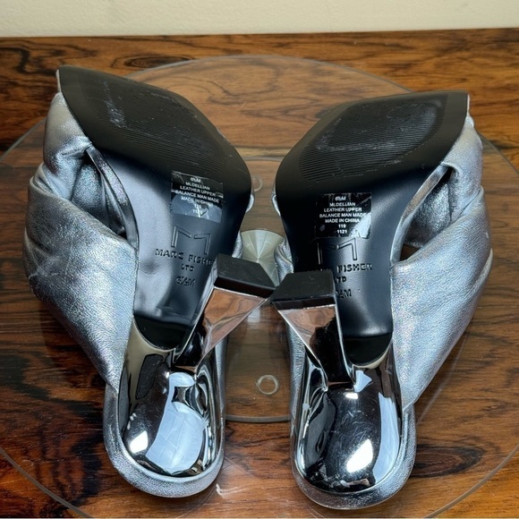 MARC FISHER Silver Knot Dellian Square Toe Slip On Leather Heeled Sandal - Picture 14 of 15